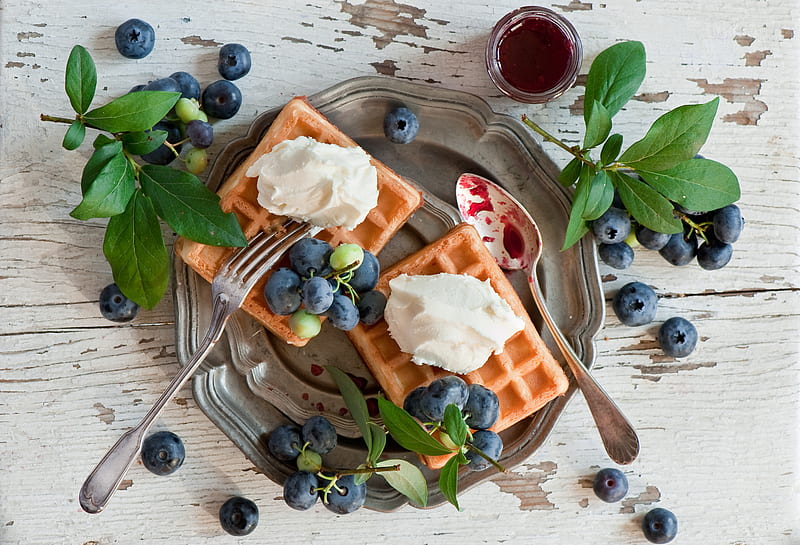 viennese wafers, waffles, dessert, blueberry, berries, HD wallpaper