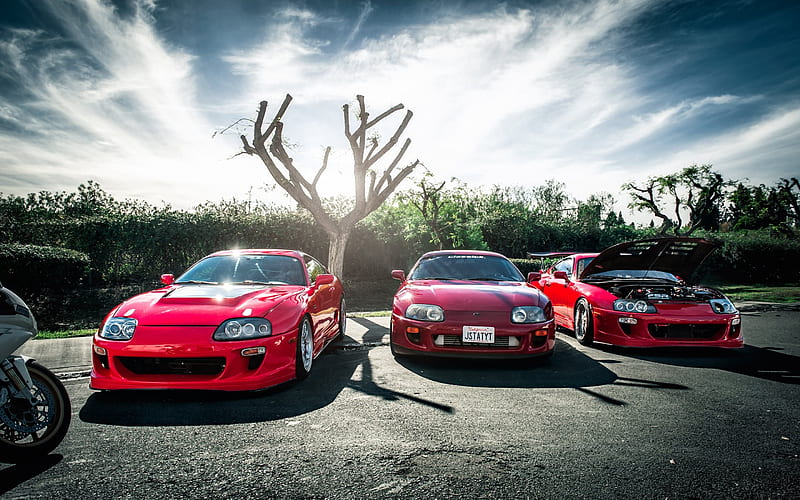 Toyota Supra, tuning, parking, red supra, sportcars, japanese cars, Toyota, HD wallpaper