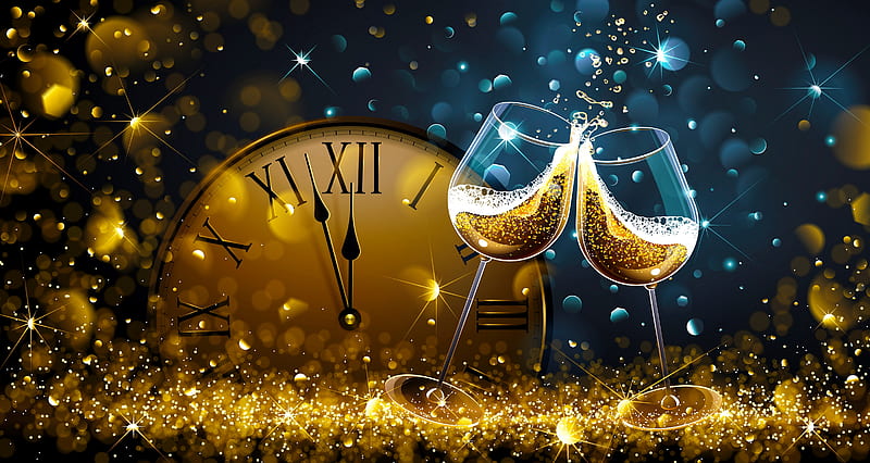 Happy New Year!, holiday, golden, clock, new year, midnight, happy,  sparkles, HD wallpaper | Peakpx