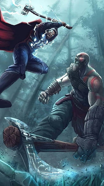 Kratos vs. Thor God of War Ragnarok Art 4K Wallpaper iPhone HD Phone #3601j