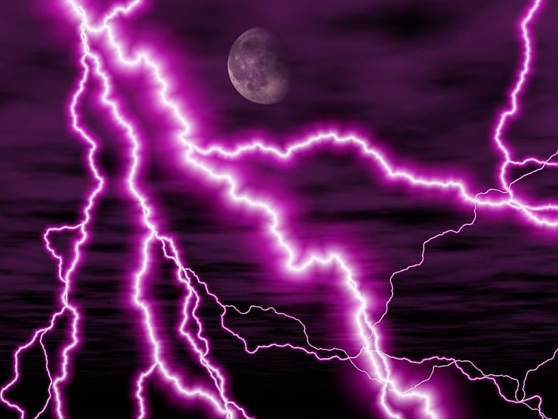 Purple Night Lighting Storm, moon, lightning, purple, flashes, electric, earth, sky, night, HD wallpaper