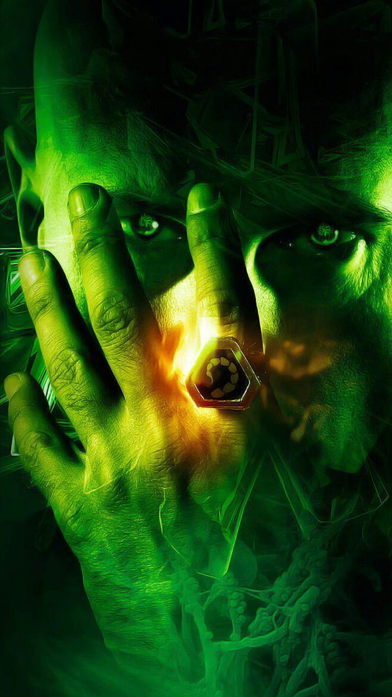 green face, eyes, fantasy, hand, human, ring, HD phone wallpaper