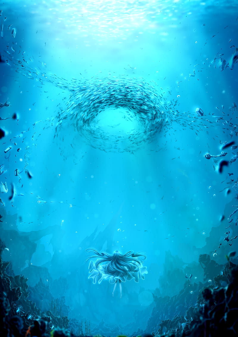 girl, underwater world, art, water, depth, HD phone wallpaper