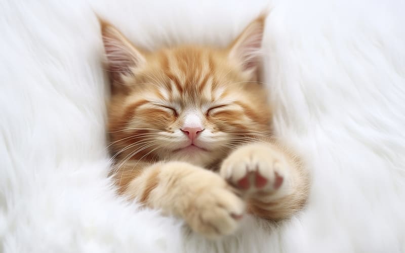 :), white, pisici, cute, cat, paw, ginger, sleep, kitten, neuroset, fur, HD wallpaper