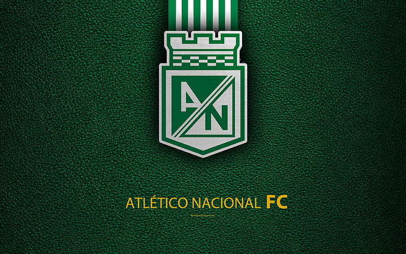 Atletico Nacional leather texture, logo, green white lines, Colombian football club, emblem, Liga Aguila, Categoria Primera A, Medellin, Colombia, football, HD wallpaper
