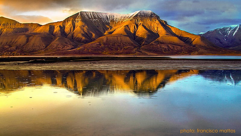 Autumn at Svalbard, water, reflection, clouds, sea, HD wallpaper