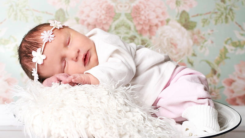 Cute Baby Is Sleeping Wearing White Dress And Headband Cute, HD wallpaper