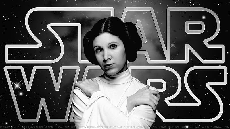 Carrie Fisher Princess Leia LI, princess leia, celebrities, actrice, people, carrie fisher, black and white, HD wallpaper