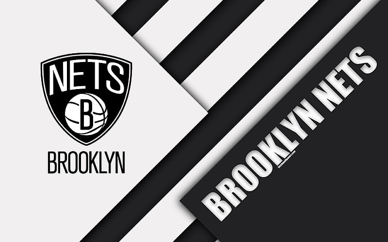 Brooklyn Nets logo, material design, American basketball club, black and white abstraction, NBA, Brooklyn, New York, USA, basketball, HD wallpaper