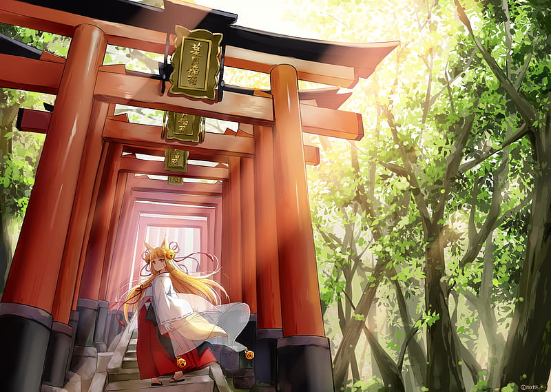 Download Torii Gate Anime Girl Wallpaper