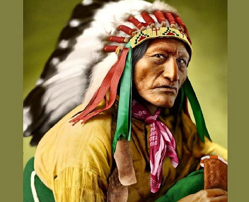 High Bear, colorful, american indian, tribal, indian, portrait, native american, chief, feathers, HD wallpaper