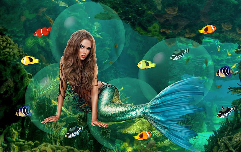 BEAUTIFUL MERMAID, MERMAID, FEMALE, FISHES, OCEAN, BEAUTIFUL, HD wallpaper