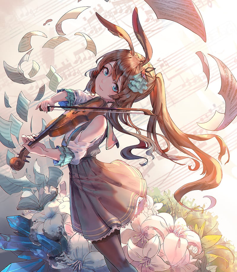 amiya, arknights, anime games, violin, instrument, bunny ears, Anime, HD phone wallpaper