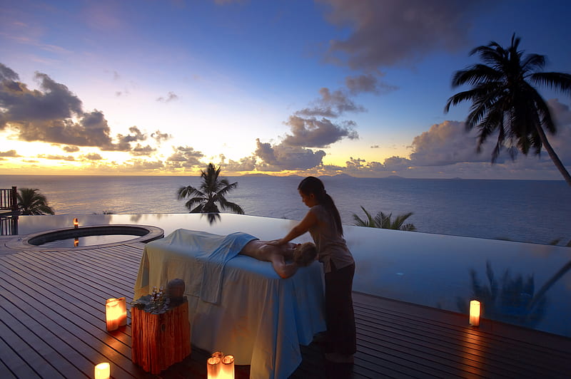 Massage, ocean, bonito, sunset, sky, HD wallpaper