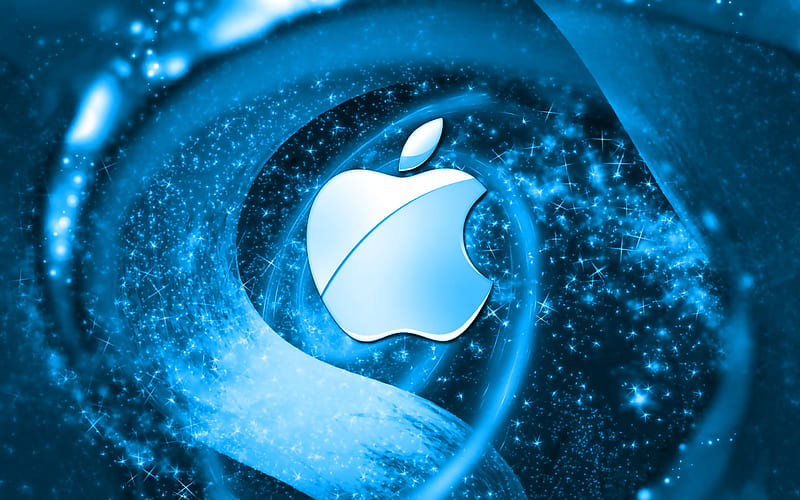 Apple blue logo, space, creative, Apple, stars, Apple logo, digital art, blue background, HD wallpaper