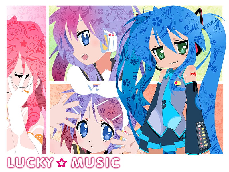 Lucky Music, hatsune miku, twintails, thigh highs, lucky star, cute,  konata, HD wallpaper | Peakpx