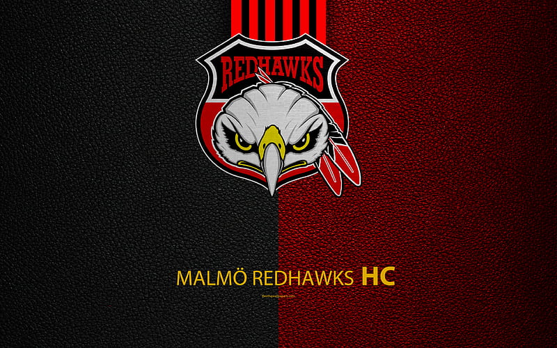 Malmö Redhawks HC Swedish hockey club, SHL, leather texture, logo, Swedish Hockey League, Malmö, Sweden, hockey, Elitserien, HD wallpaper