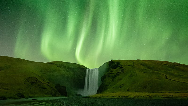 Waterfalls, Skógafoss, Aurora Borealis , Waterfall, HD wallpaper