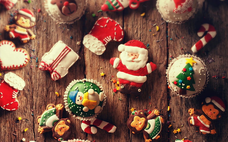 Christmas, New Year, evening, Christmas cookies, Santa Claus, HD wallpaper