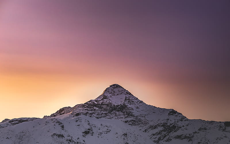 mountains, peak, snow, snowy, sunset, HD wallpaper