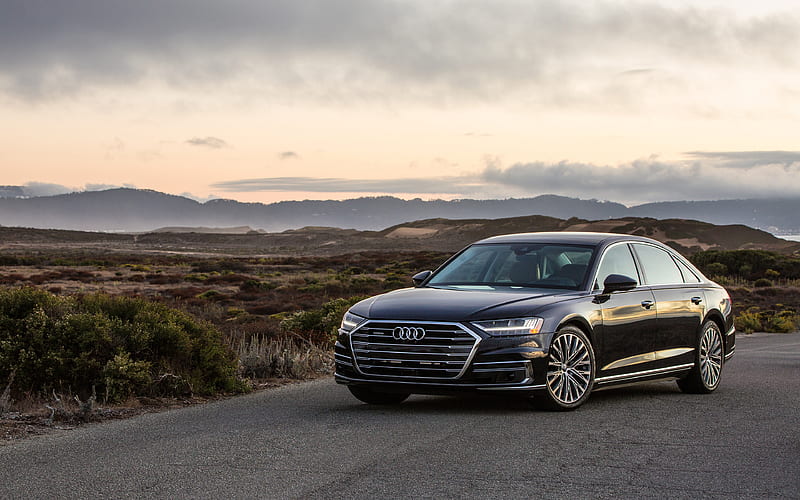 Audi A8, 2019, sedan, business class, black new A8, exterior, German cars, Audi, HD wallpaper