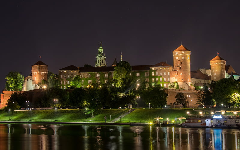 Wawel Castle, King Casimir III the Great castle, Krakow, Poland, landmark, night, beautiful castles, HD wallpaper