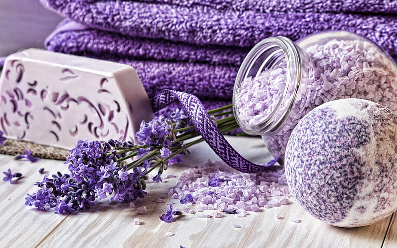 lavender spa salt, spring purple flowers, lavender, spa, wellness, spa salt, purple salt, HD wallpaper