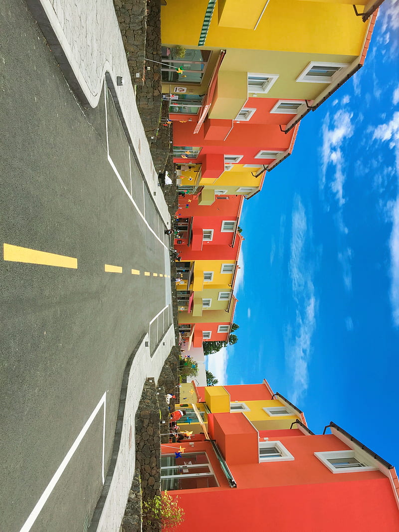 yellow and red concrete houses, HD phone wallpaper