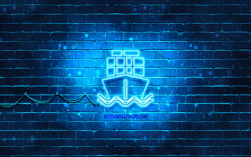 Container ship neon icon blue background, neon symbols, Container ship, creative, neon icons, Container ship sign, transport signs, Container ship icon, transport icons, HD wallpaper