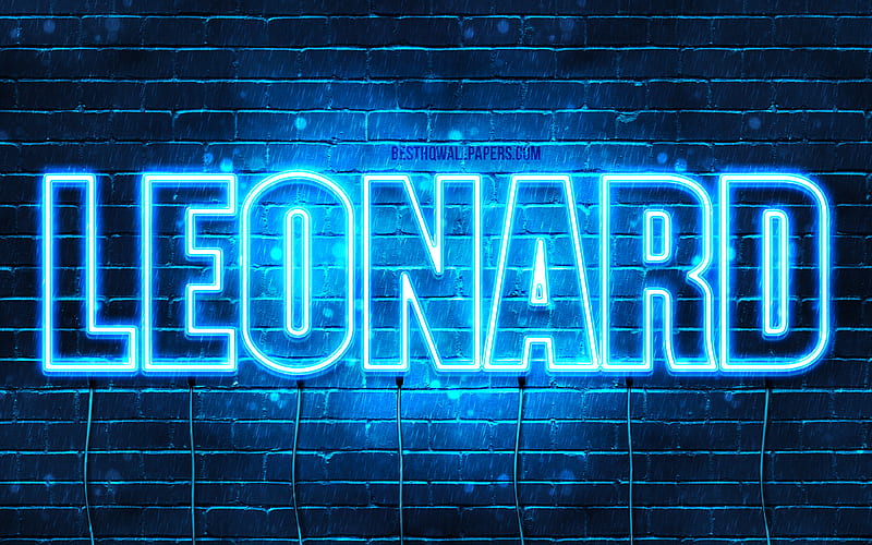 Leonard with names, horizontal text, Leonard name, blue neon lights, with Leonard name, HD wallpaper