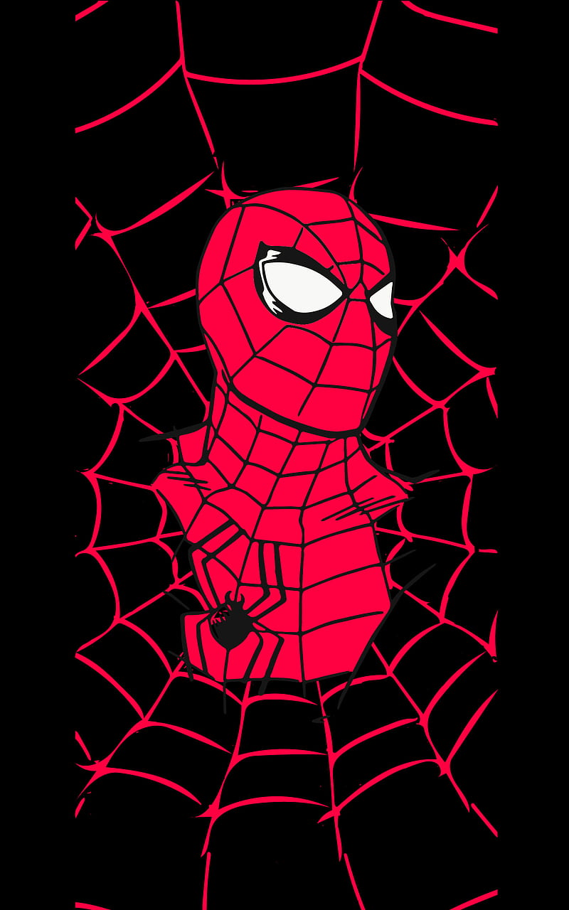 Spiderman, black, black spiderman, drawing, minimalist, spider face, HD phone wallpaper
