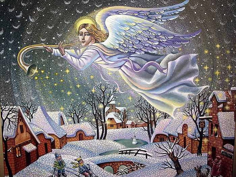 By Asya Belova, art, asya belova, christmas, angel, winter, HD wallpaper