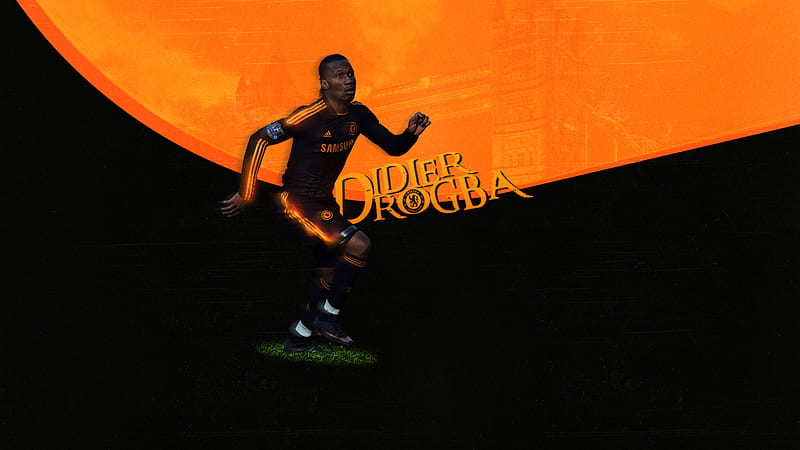 Didier Drogba In Orange Black Background Chelsea F.C, HD wallpaper