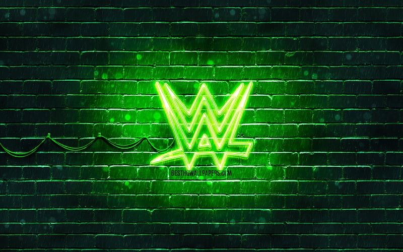 WWE green logo green brickwall, World Wrestling Entertainment, WWE logo, brands, WWE neon logo, WWE, HD wallpaper