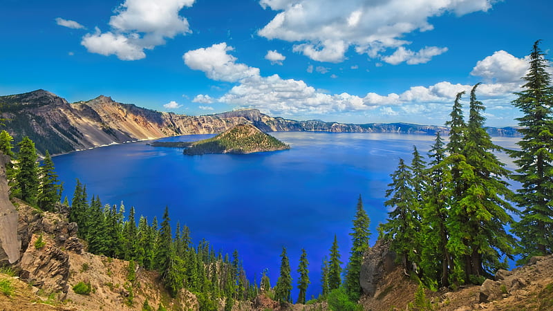Earth, Crater Lake, Island, Lake, Nature, Oregon, USA, HD wallpaper