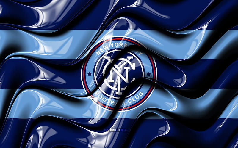 New York City FC flag, blue 3D waves, MLS, american soccer team, football, New York City FC logo, soccer, New York City FC, HD wallpaper