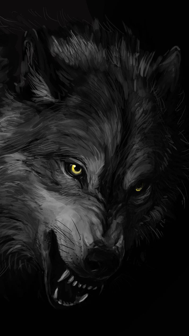 Danger, Scary Wolf Art, wild animal, HD phone wallpaper