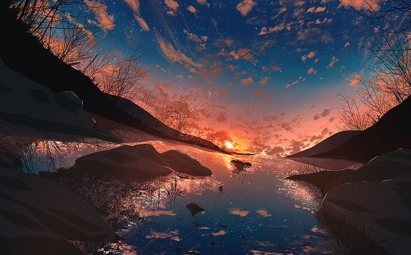 Anime Sunset HD Wallpaper by 画师JW