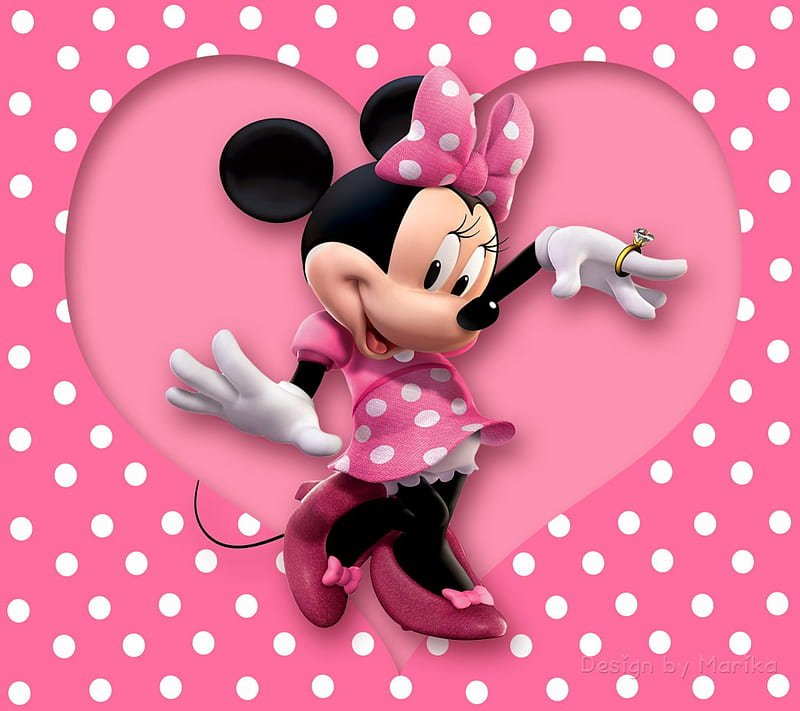 Minnie, cute, mouse, polka dots, heart, cartoon, pink, disney, HD wallpaper