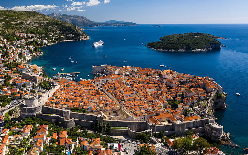 Dubrovnik, Adriatic Sea, coast, summer, cruise liner, resort, Dubrovnik cityscape, Croatia, HD wallpaper