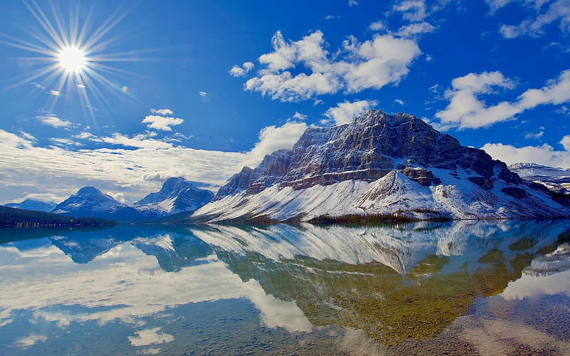 Bow Lake winter, Alberta, mountains, North America, Banff National Park, Canada, HD wallpaper