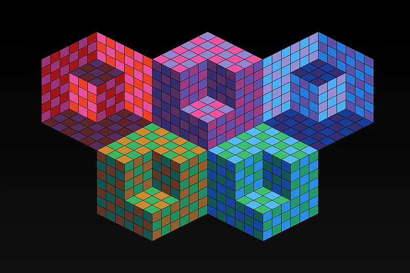 Cube Illusion, colorful, cubes, illusion, abstract, HD wallpaper