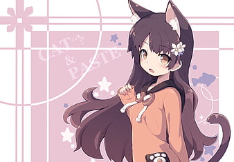 Cute anime girl, black hair, animal ears, cat girl, Anime, HD