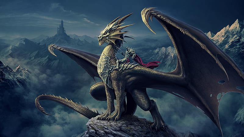 Dragon Knight Fantasy Art, dragon, knight, fantasy, art, artist, digital-art, artwork, HD wallpaper