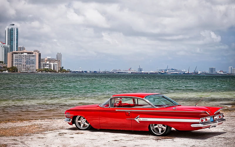 1960 Chevrolet Impala, red, speed, classic, auction, HD wallpaper