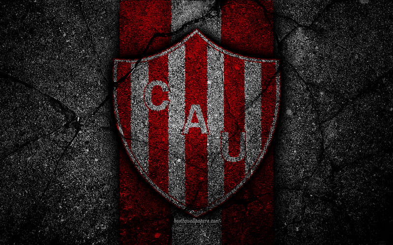 Union de Santa Fe FC, logo, Superliga, AAAJ, black stone, Argentina, soccer, Union de Santa Fe, football club, asphalt texture, FC Union de Santa Fe, HD wallpaper