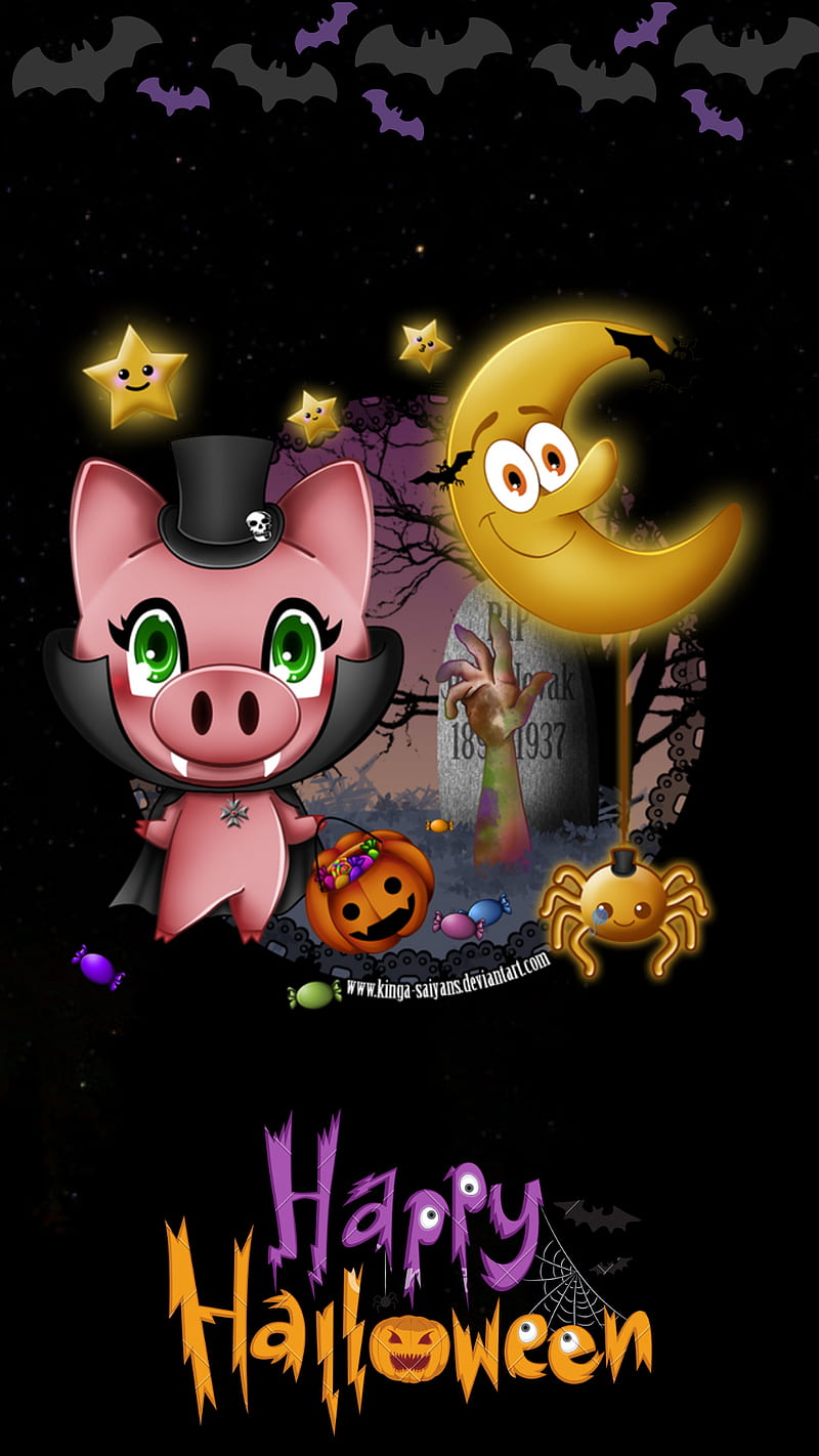Halloween Pig black, cartoon, HD phone wallpaper