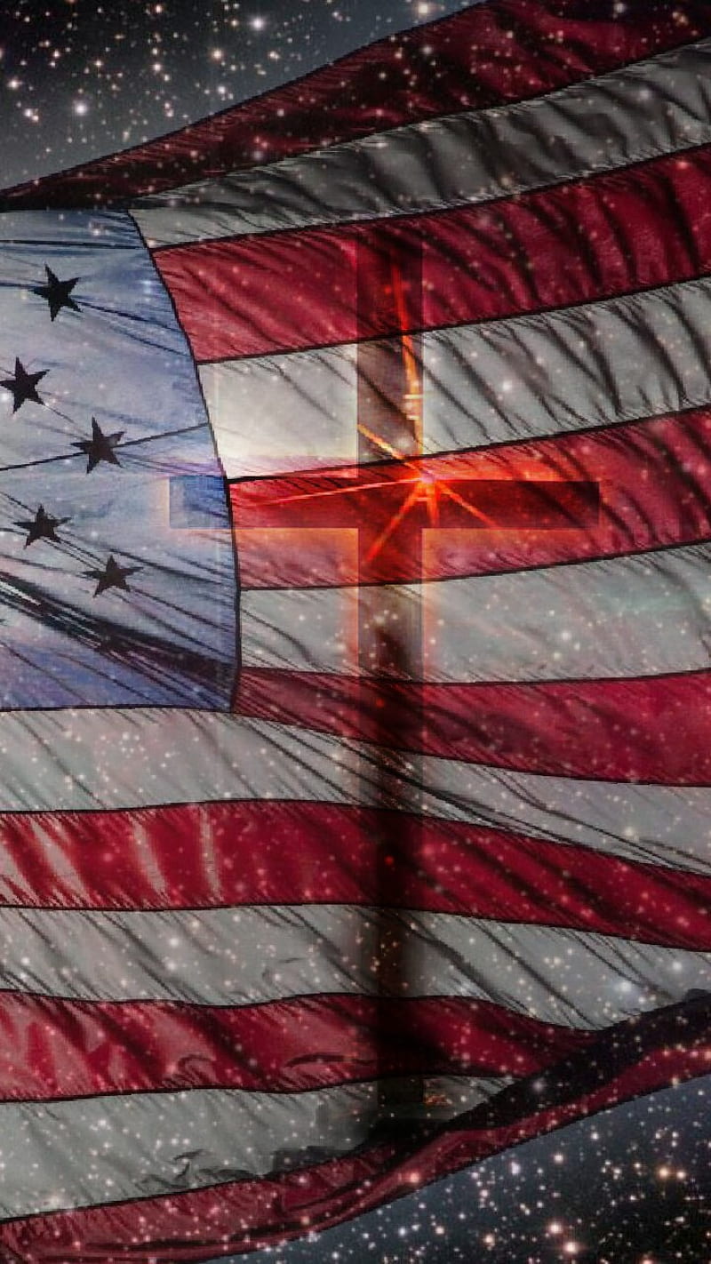 American cross, flag, america, american, stripes, dom, cross, sky, heaven, angelic, god, HD phone wallpaper