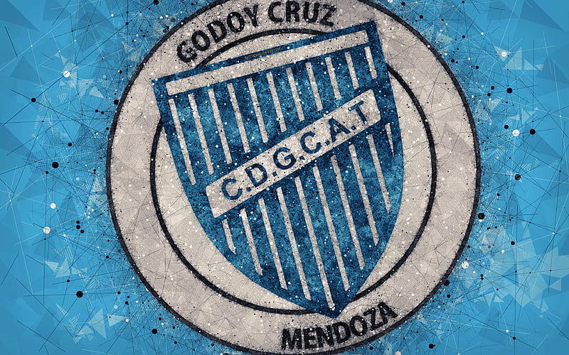 Godoy Cruz Antonio Tomba logo, geometric art, Argentinian football club, blue abstract background, Argentine Primera Division, football, Godoy Cruz, Argentina, creative art, Godoy Cruz FC, HD wallpaper