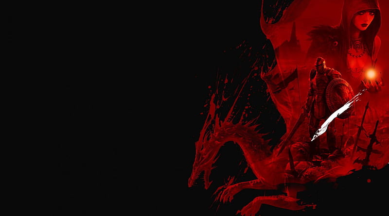 Red dragon, red, warrior, woman, dragon, HD wallpaper | Peakpx